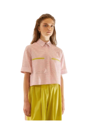 Sora Great Stripe Short Sleeve Crop Blouse
