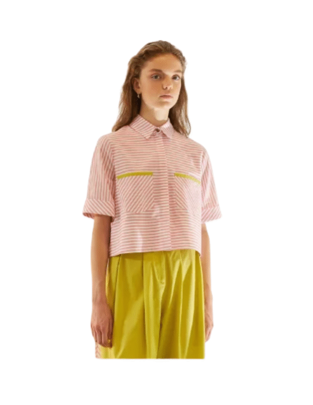 Sora Great Stripe Short Sleeve Crop Blouse