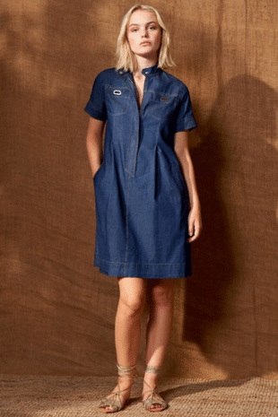 Marilyn's Fabulous Denim Short Dress Cap Sleeve Mandarin Collar