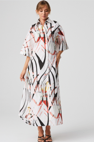 BA704  BEST LONG SLEEVED COTTON PRINT LONG DRESS