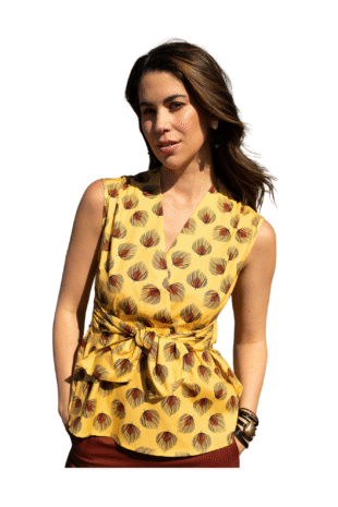 Barba Sleeveless Wrap Print Blouse