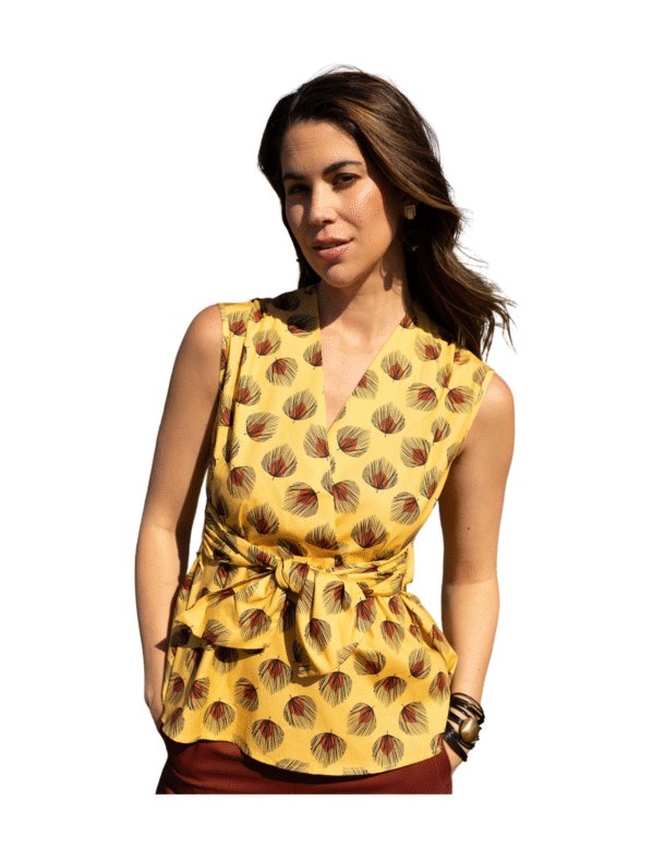Barba Sleeveless Wrap Print Blouse