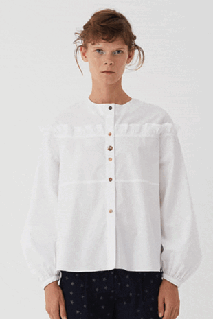 Marilyn's Marble White Ruffle Blouse