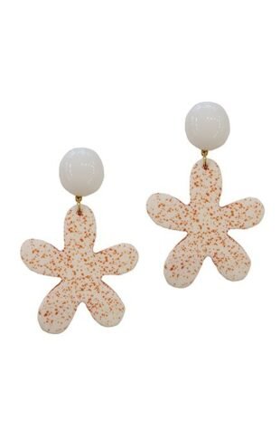 Marilyn's White Orange Speckled Flower Resin Clip Earrings