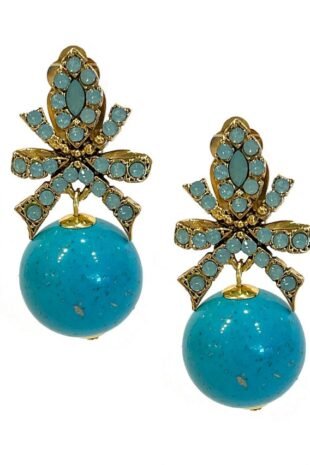 Marilyn's French Gold Turquoise Crystal Bow Earrings