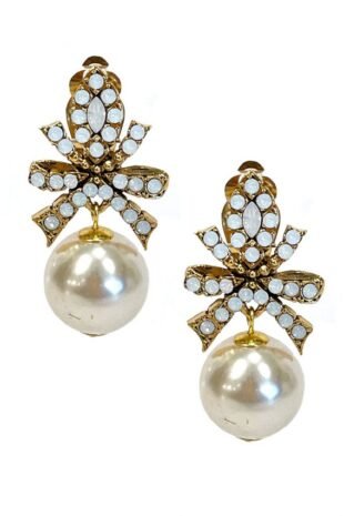 Marilyn's French Gold White Crystal Bow Earrings