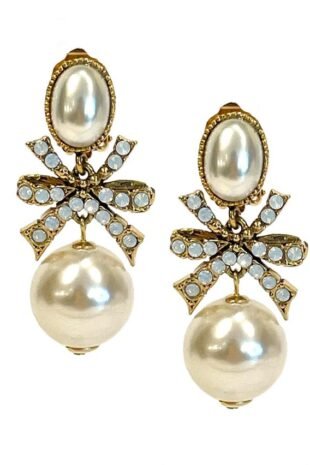 Marilyn's French White and Bronze Crystal Bow Earrings