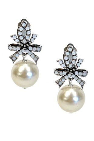 Marilyn's French Silver White Crystal Bow Earrings