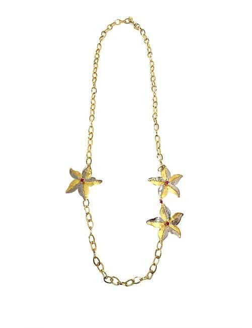 Marilyn Handmade Italian Gold-Plated Chain and Star Pendants with Swarovski Crystals Necklace