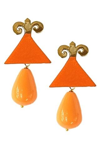Marilyn Handmade Italian Gold-Plated Enameled Triangle and semi-precious Stones and Pearl removable Drops, Pierced Earring
