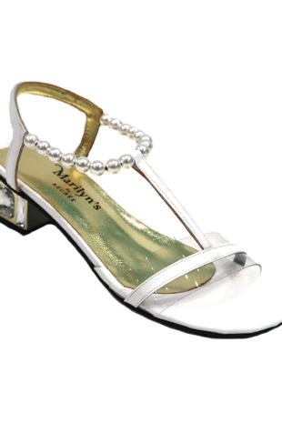 Marilyn's White Low Crystal Block Heel Open Toe Shoe