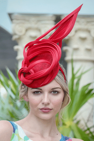 WOVEN FASHION RIBBON RED ENGLISH FASCINATOR