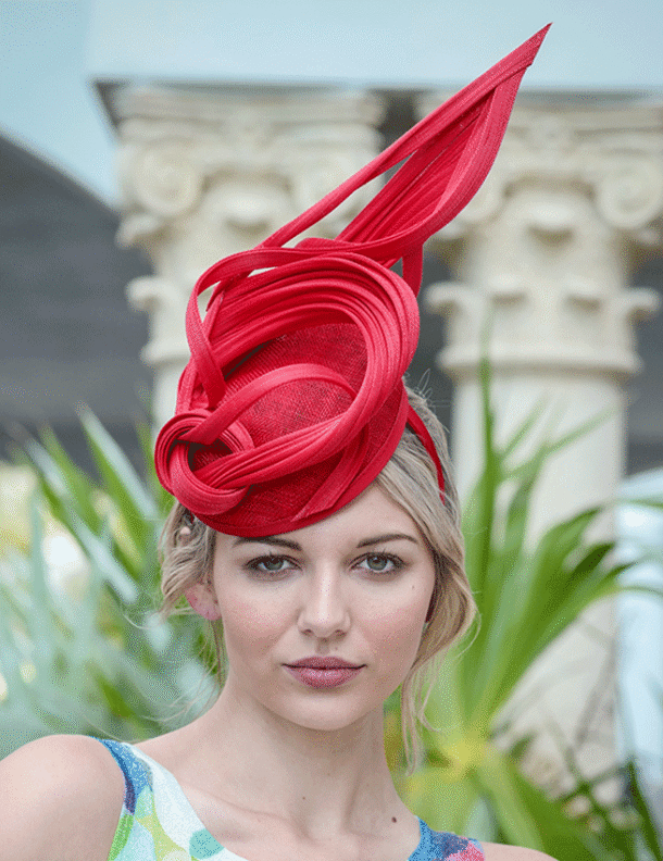 WOVEN FASHION RIBBON RED ENGLISH FASCINATOR