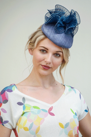 Woven Navy 7" Crown Fascinator Organza Detail