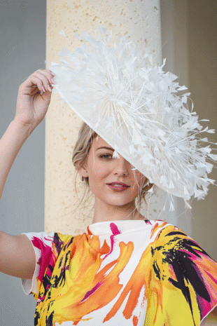 BRIMMED HAT Feathered Crown Wide Brimmed Hate