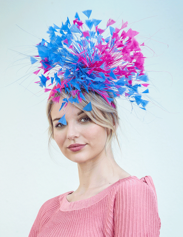 ENGLISH PINK/ROYAL FEATHERED FASCINATOR