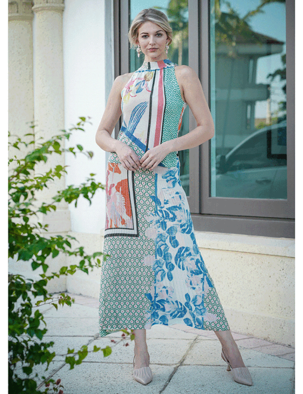Marilyn's Flattering Knit Pleaded Stretch Waistband Long Skirt