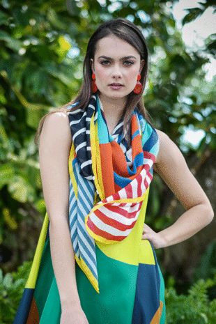 Marilyn's Italian Orange Striped Silk Shawl