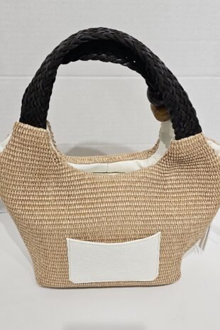 WOVEN LEATHER MED SIZE GRIP AND CROSSBODY HANDBAG